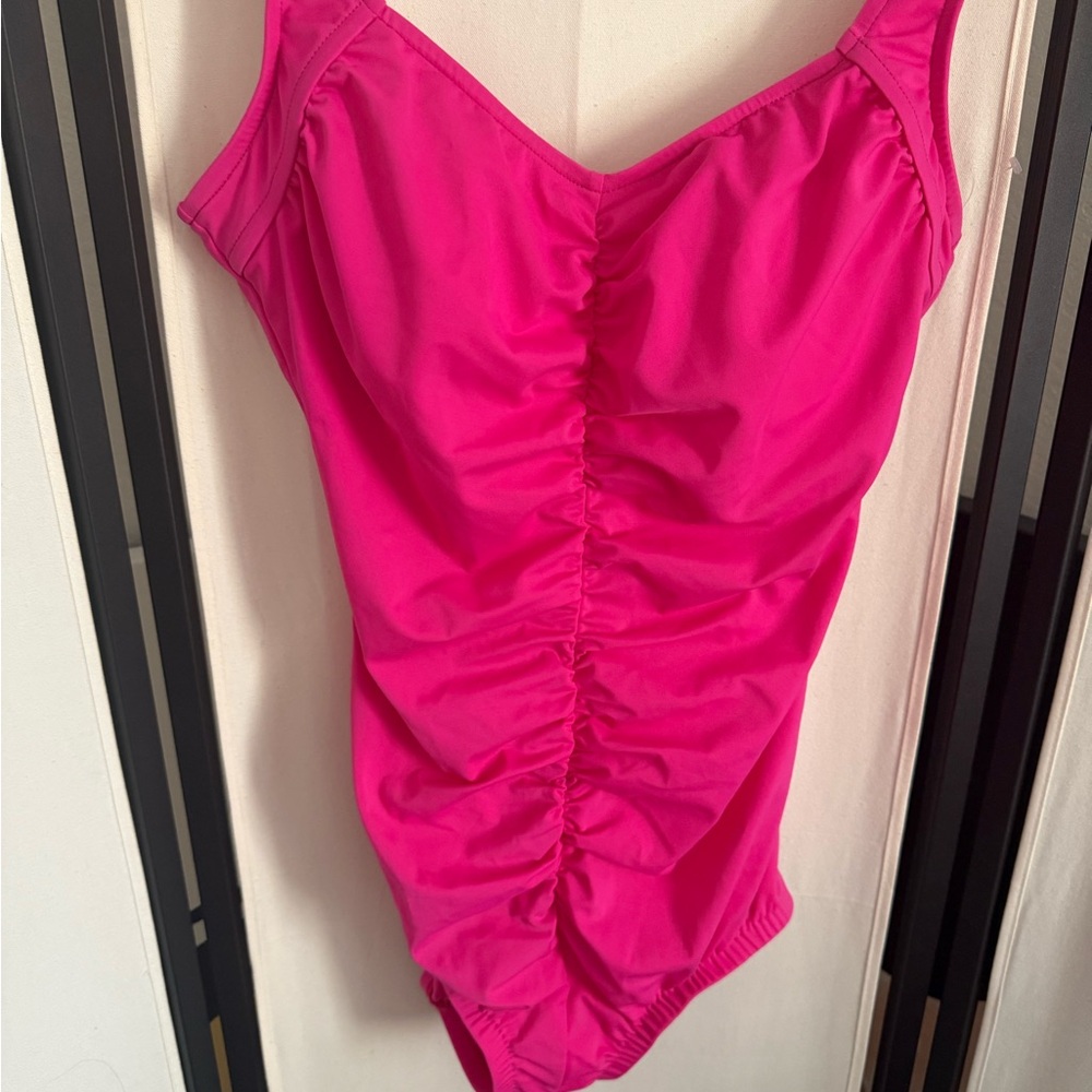 Maxine Of Hollywood Bright Pink Ruched Swimsuit - Picture 4 of 12